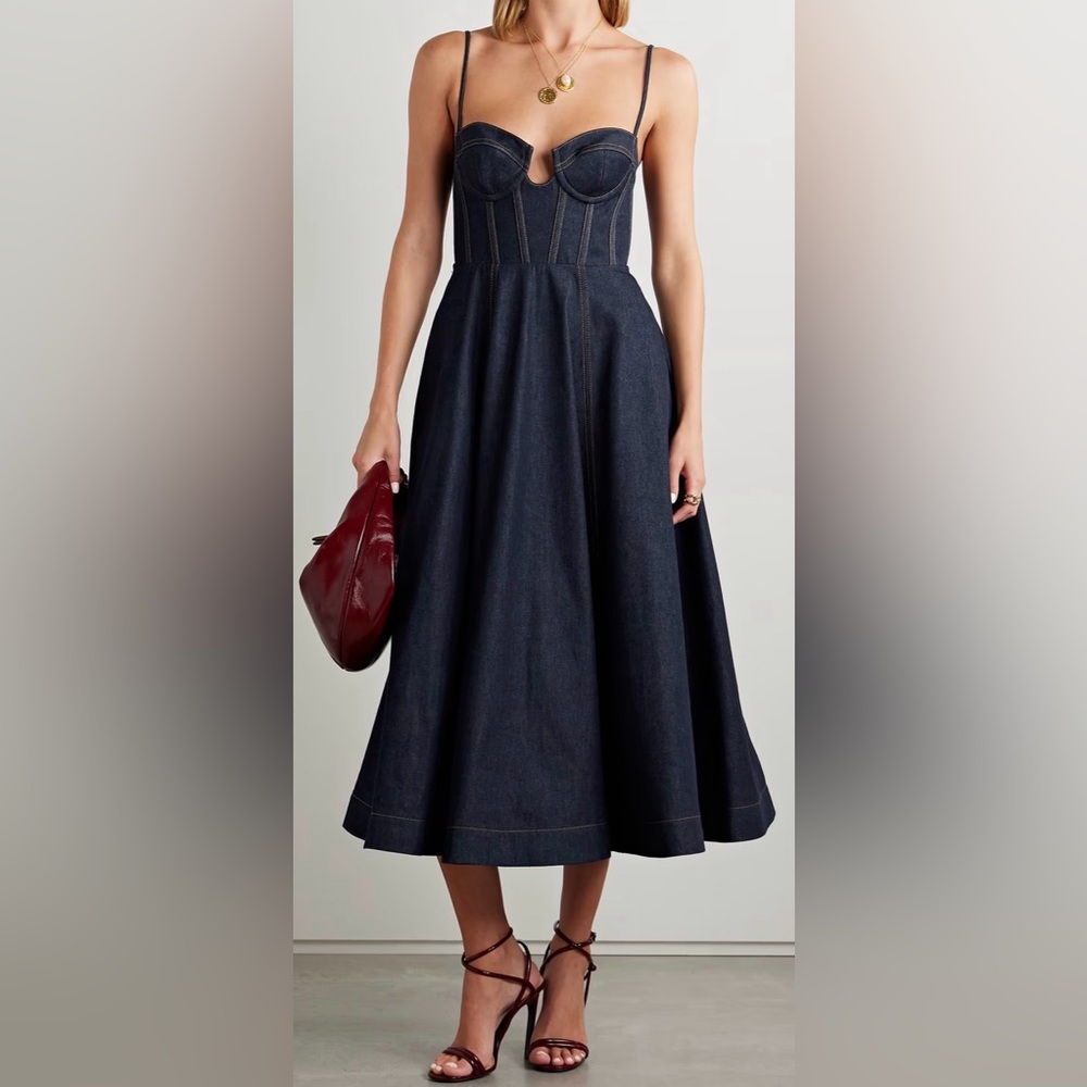 NWT Zimmermann Crush Denim Midi Dress Size 1 Small 4-6 $1600